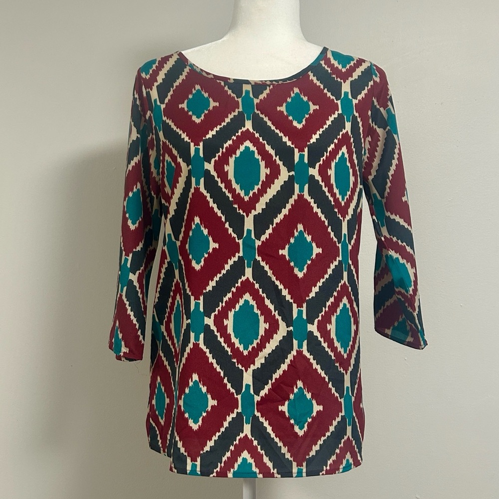 Everly Anthropologie Blouse | Size M | Tribal Print | 3/4 Sleeve | NWT